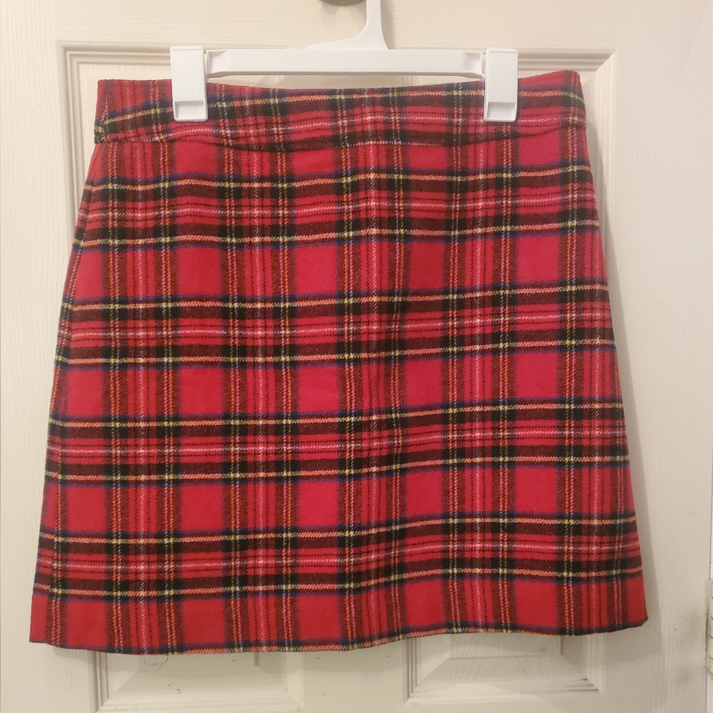 Red Tartan Plaid Wool Skirt, Lined
